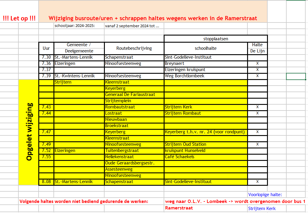 Wijzigingen Busroute